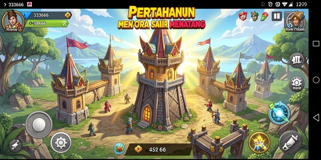 Gameplay menegangkan dan strategis di 333666 saat mempertahankan menara.