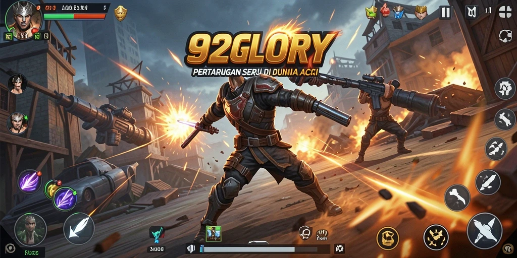 Screenshot gameplay 92GLORY yang menunjukkan aksi pertarungan yang mendebarkan.