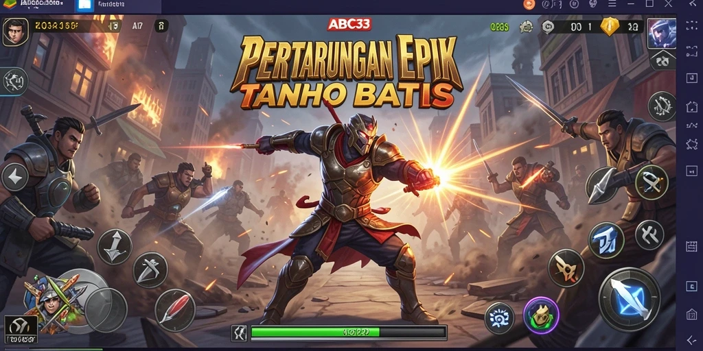 Screenshot gameplay ABC33 menampilkan pertarungan yang intens dan karakter yang dinamis.