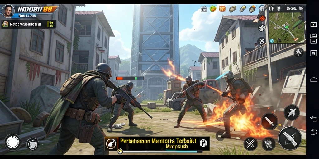 Tangkapan layar gameplay INDOBIT88 yang menunjukkan aksi menara pertahanan.