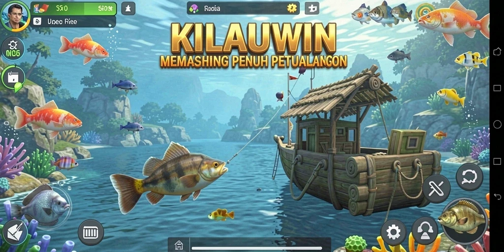 Tampilan gameplay KILAUWIN saat menangkap ikan di laut.