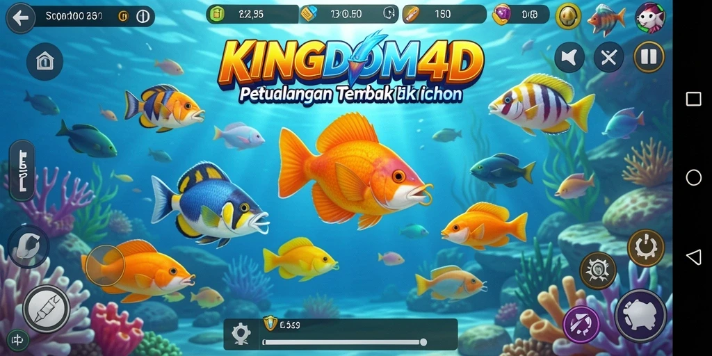 Tampilan gameplay seru dalam KINGDOM4D saat menembak ikan.