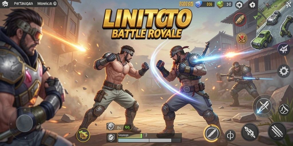 Tangkapan layar utama gameplay LINITOTO menampilkan aksi seru dalam mode Battle Royale.