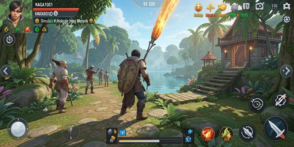 Tangkapan layar gameplay NAGA1001 yang menunjukkan simulasi kehidupan yang mendalam.