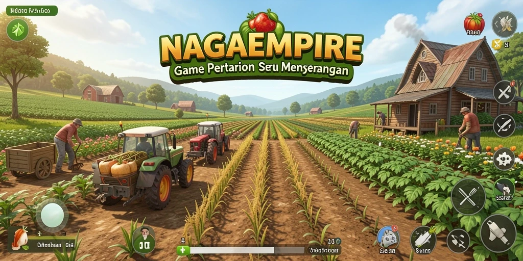 Tampilan screenshot gameplay NAGAEMPIRE yang menampilkan aktivitas bertani yang seru.