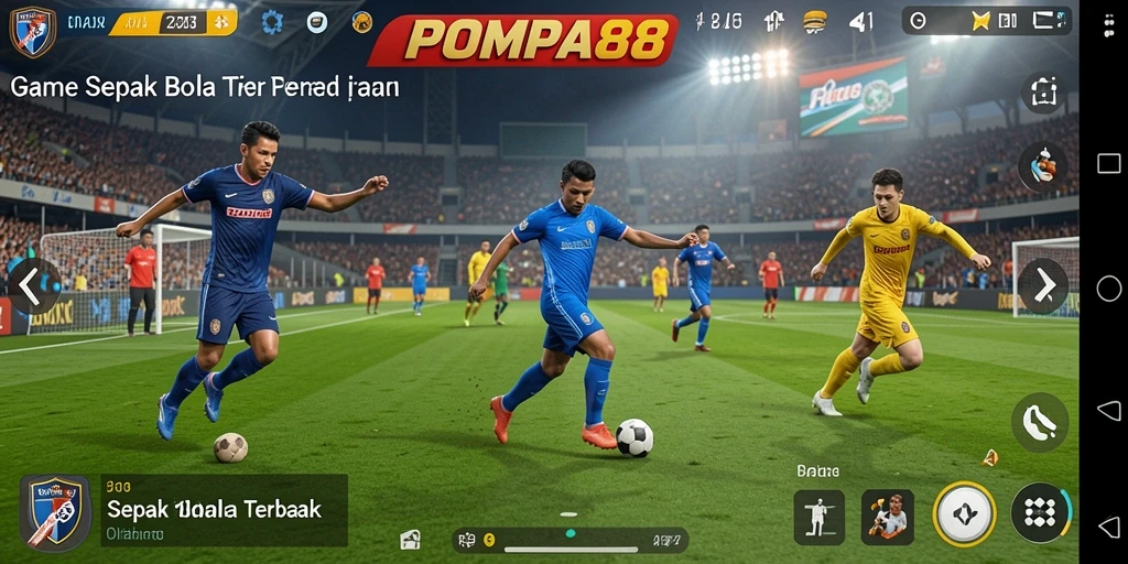 Screenshot POMPA88 menampilkan aksi seru di lapangan sepak bola.