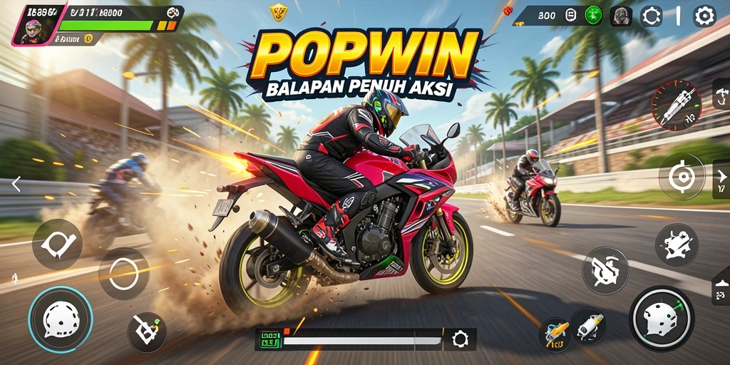 Tampilan gameplay mendebarkan dari balapan motor di POPWIN.