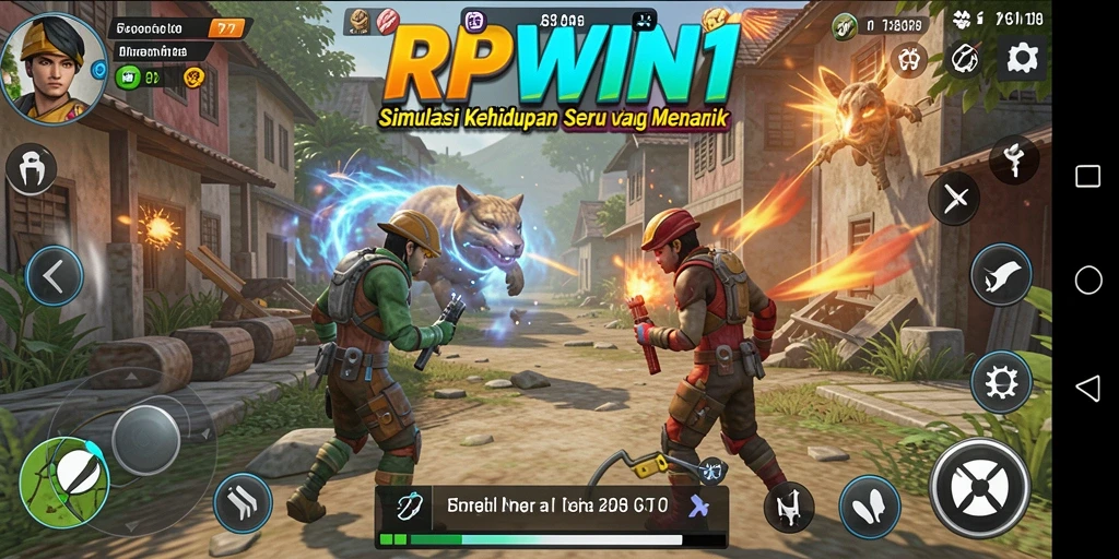 Screenshot gameplay RPWIN1 menampilkan interaksi karakter yang realistis dan lingkungan yang kaya.