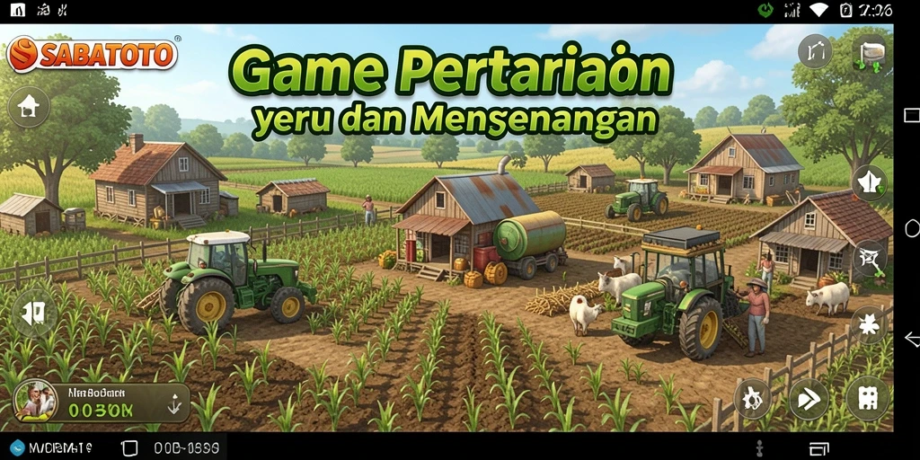 Screenshot SABATOTO menampilkan petani yang bekerja di ladang hijau yang subur.