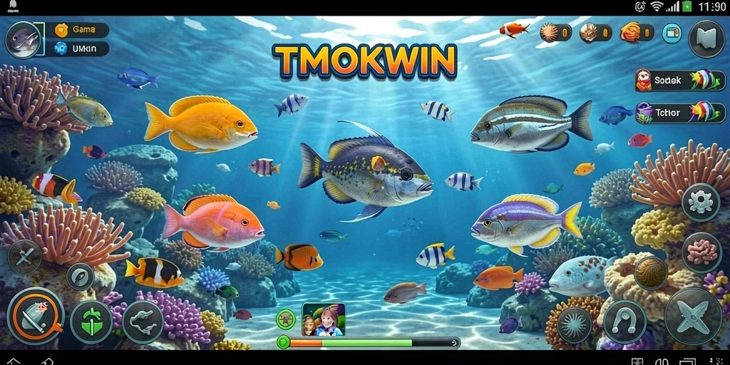 Tampilan gameplay TMOKWIN dengan aksi menembak ikan yang seru.